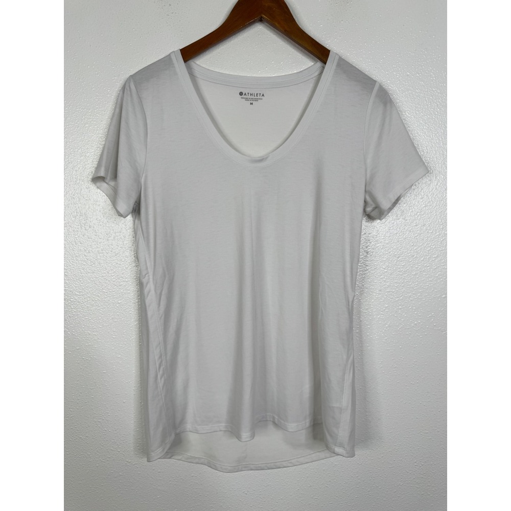 Athleta Essential V-Neck Tee White Short Sleeve Activewear Top 405181 Medium